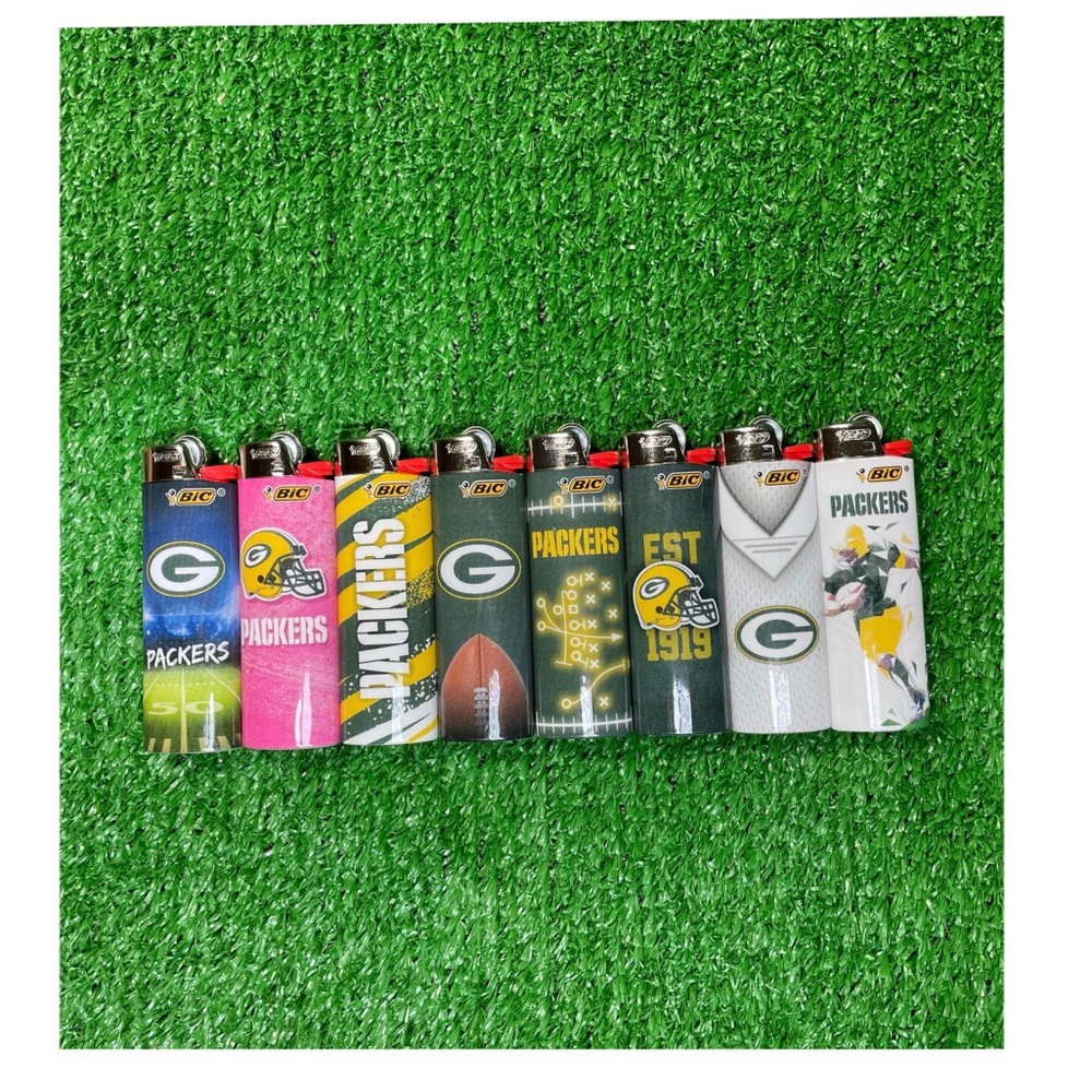 NEW 8pc LARGE size green bay packers NFL football bic lighters LIMITED EDITION